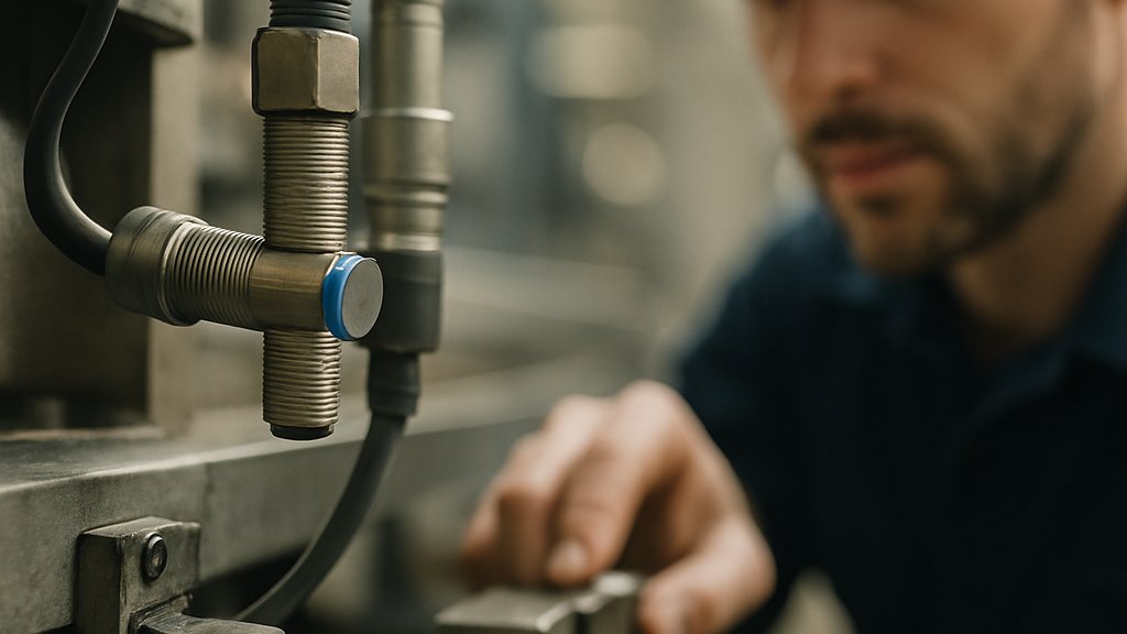 Cyber Physical Monitoring industrial sensors and technician on production line