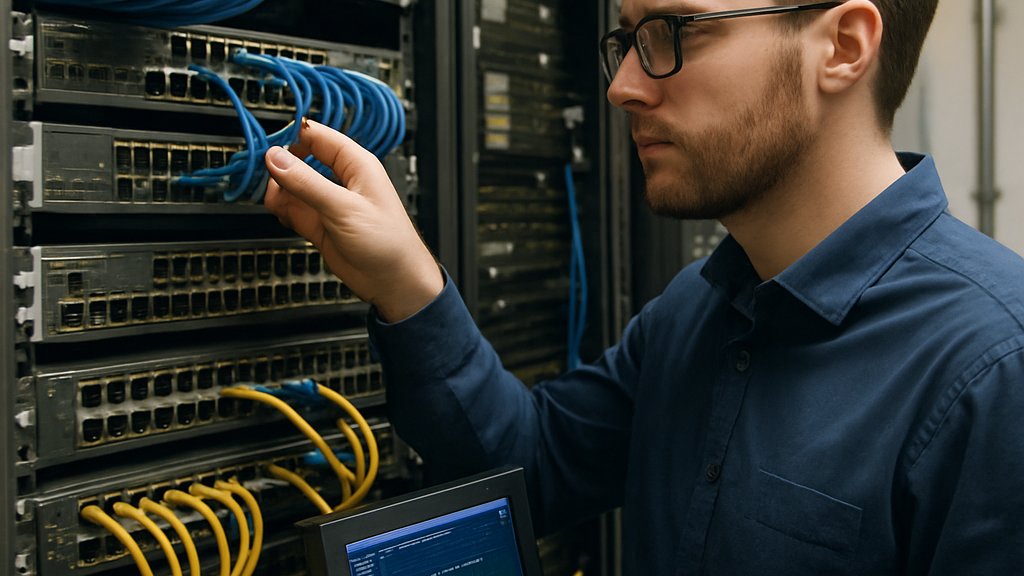 Network engineer inspects server infrastructure affected by Automated Bot Traffic