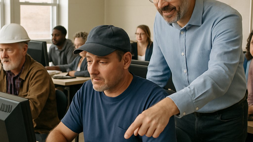 Workers build new skills for the AI Labor Economy in a training center