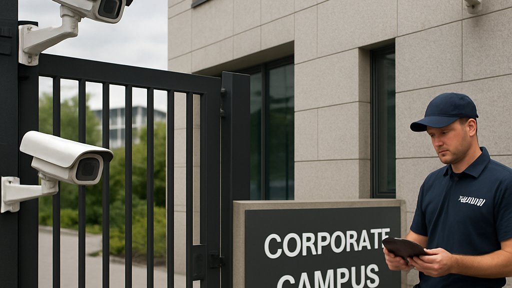 AI Surveillance Systems at a corporate campus entrance