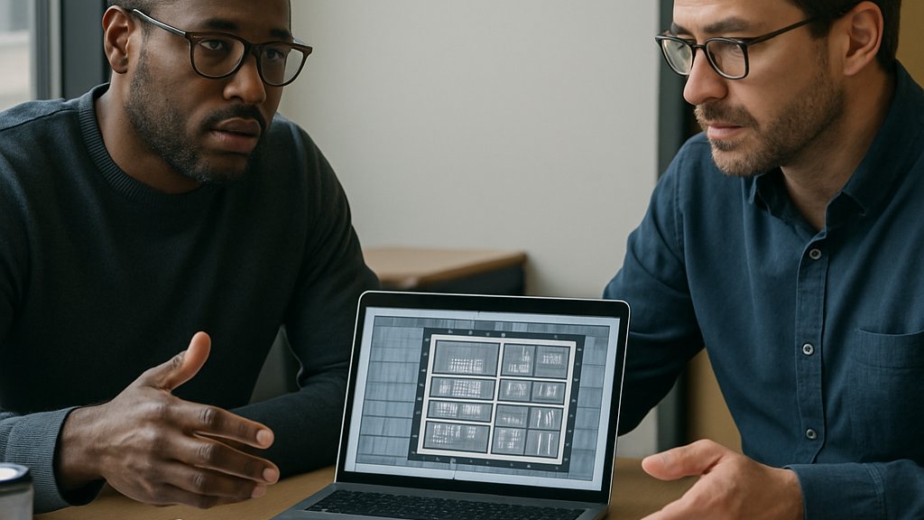 Tech executives discuss Custom AI Chips strategy in office meeting