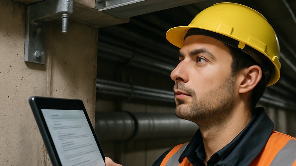 Technician analyzing structure with AI Inspection Platform for maintenance