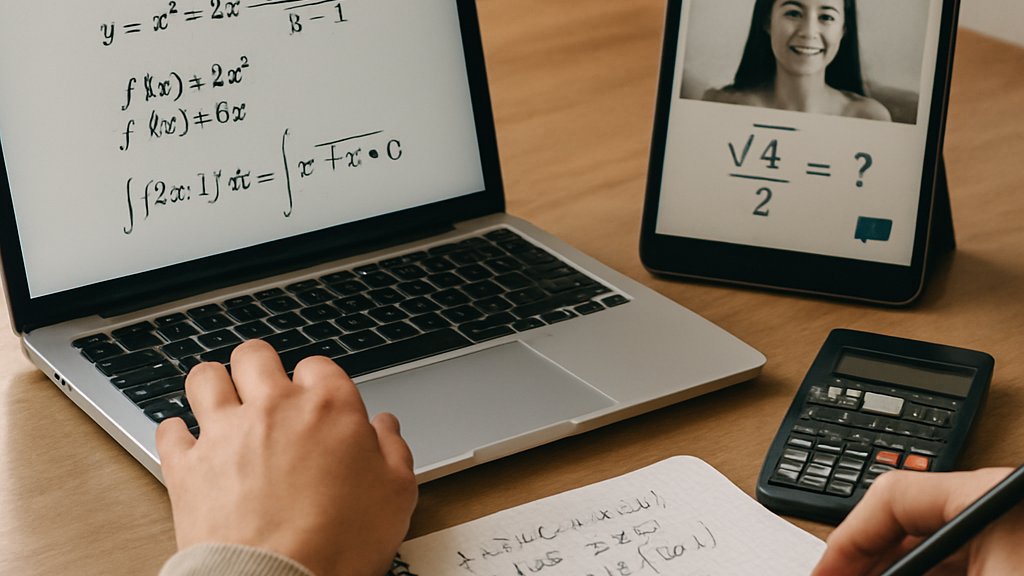 AI Math Tutoring study desk with laptop notebook and equations