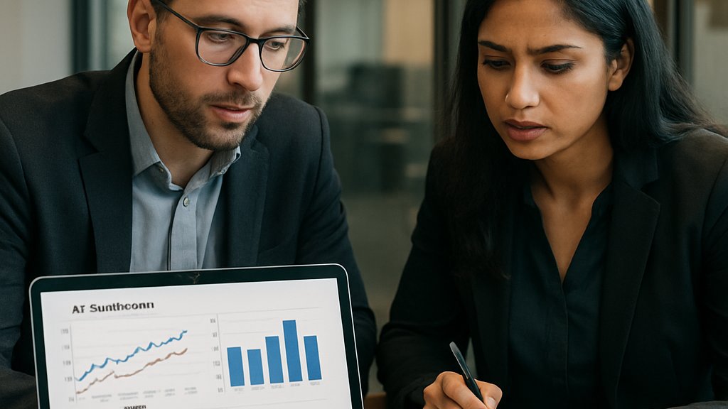 AI Model Benchmarking team discussing performance graphs in a conference room