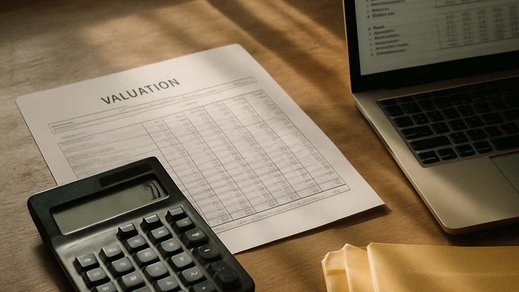 AI Software Acquisitions valuation spreadsheet and deal folders on office desk