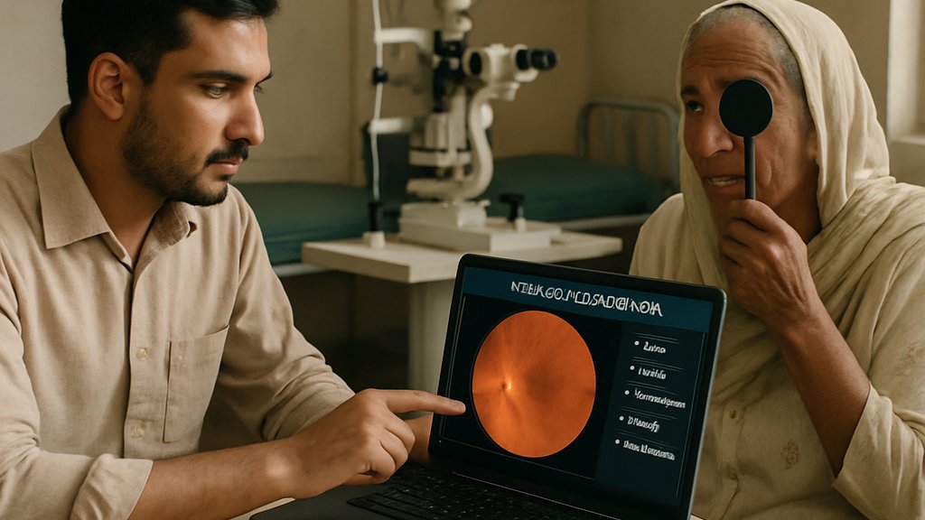 Rural eye exam with AI Healthcare Systems supporting vision screening