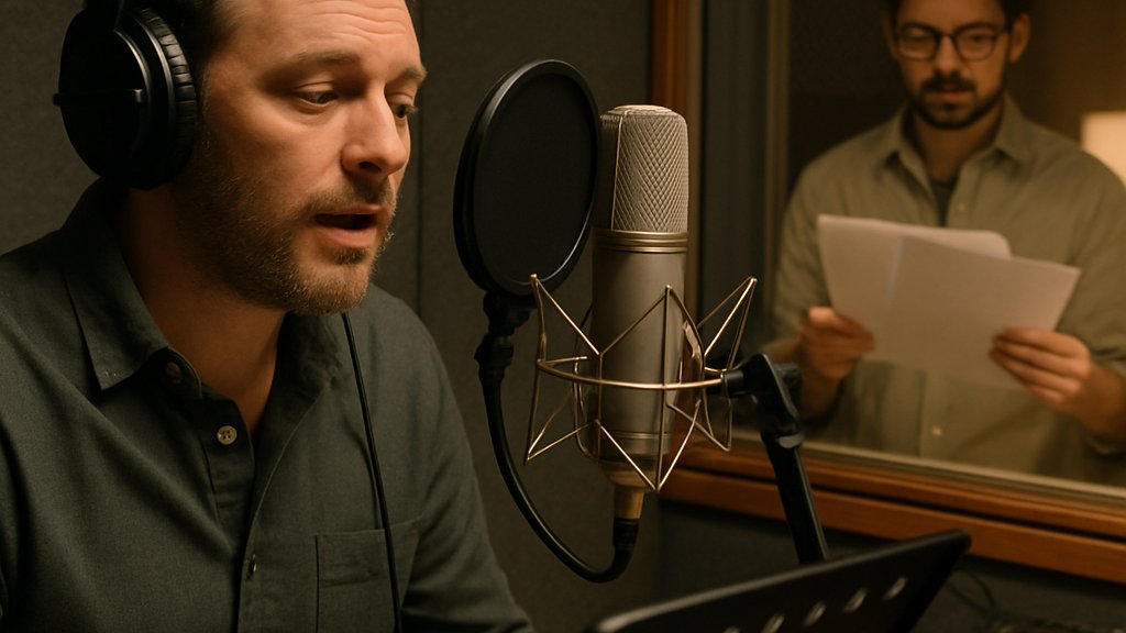 Voice actor in studio during Creative AI Backlash discussion