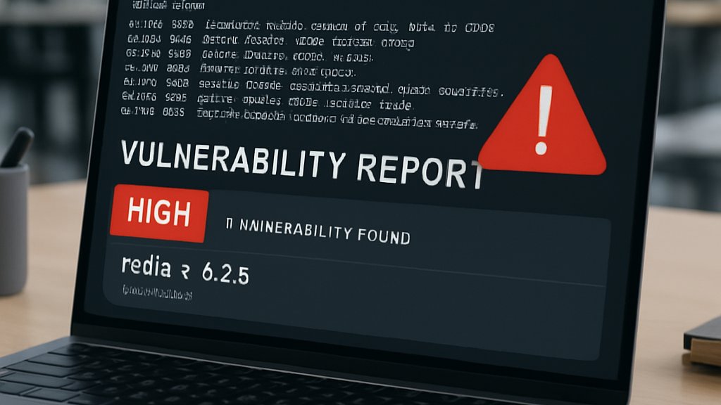 Autonomous Security Testing Redis vulnerability report on laptop screen