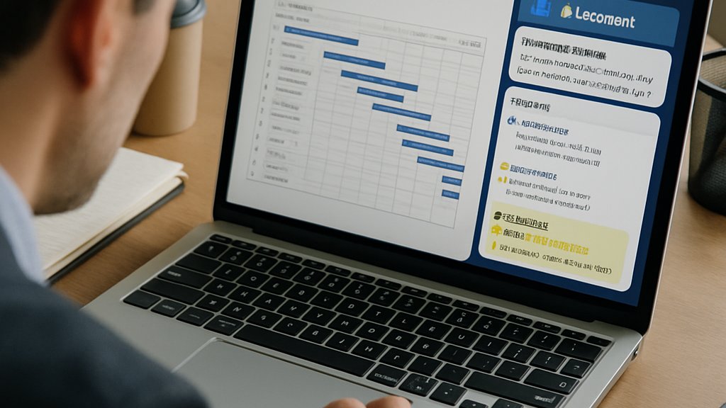 Professional reviewing AI Knowledge Work summaries on a laptop