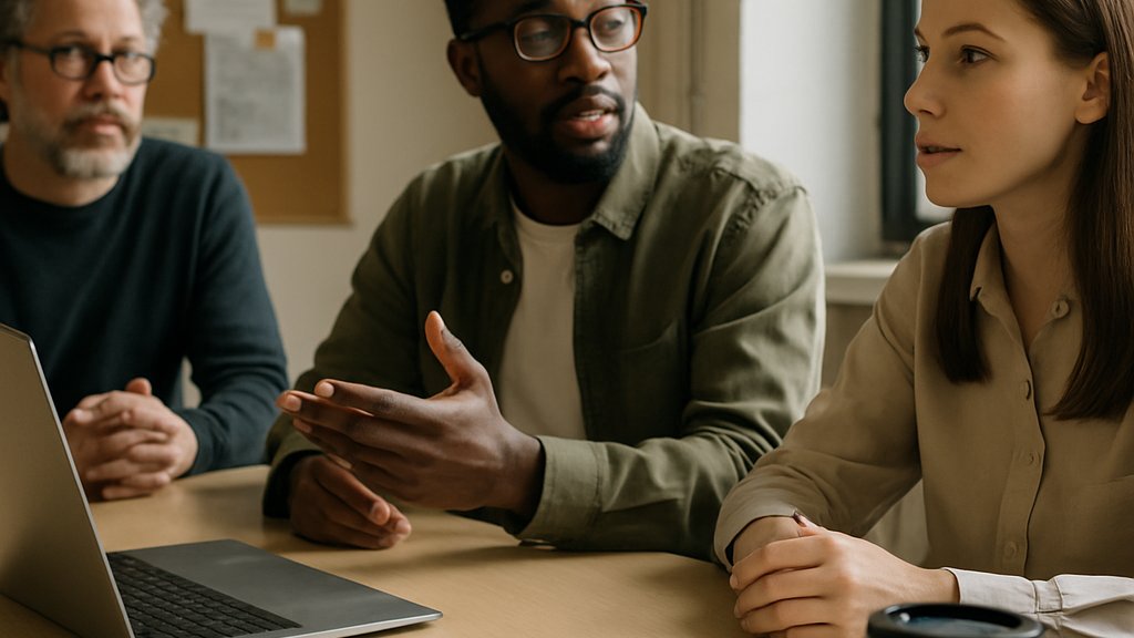 Office discussion about Affordable AI Glasses and workplace privacy