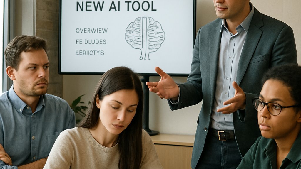 Employees respond to AI Change Management training in a workplace meeting