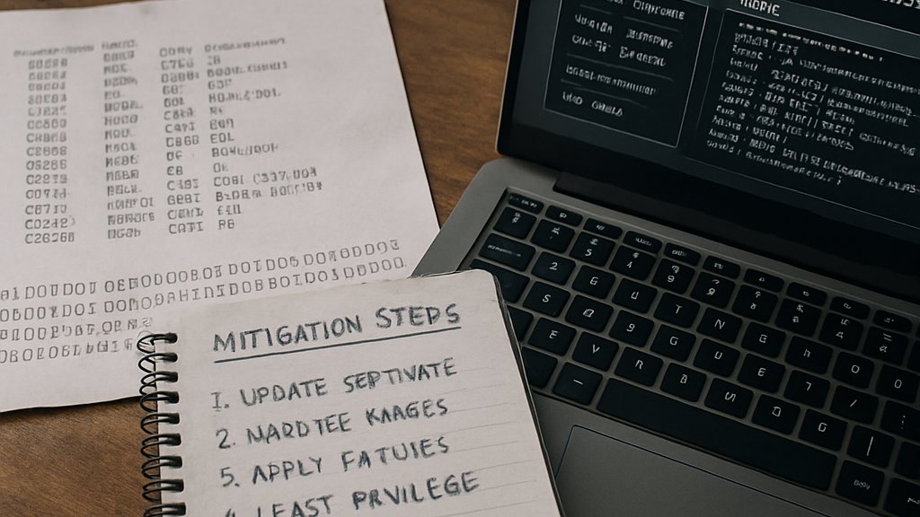 Reverse Engineering Security desk with binary analysis data and mitigation notes