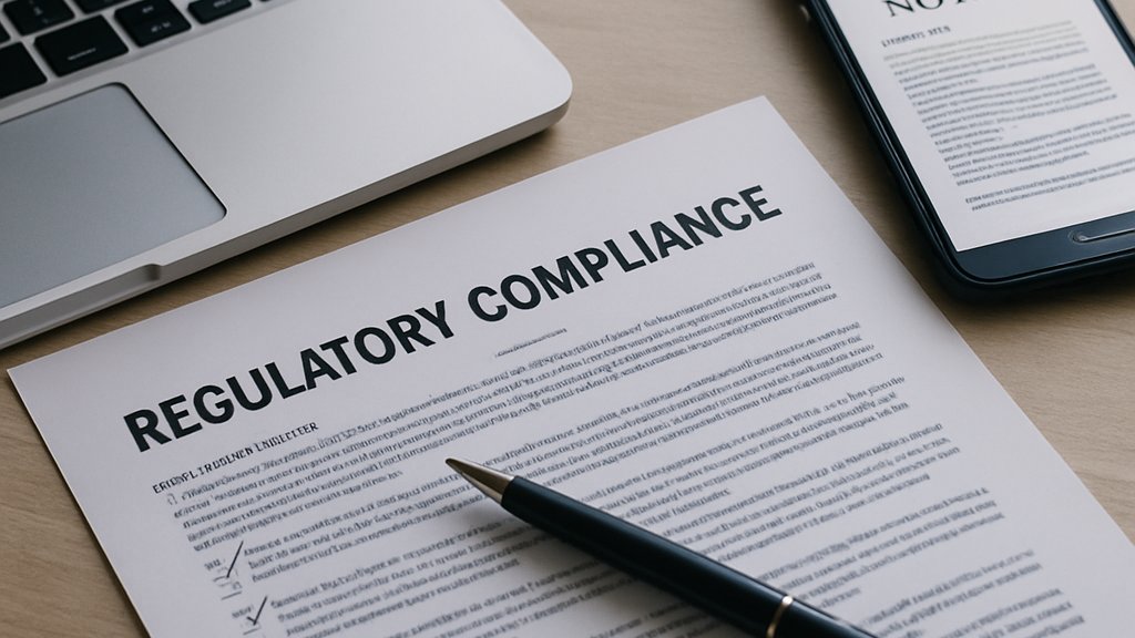 Compliance desk with China AI Regulation documents and laptop