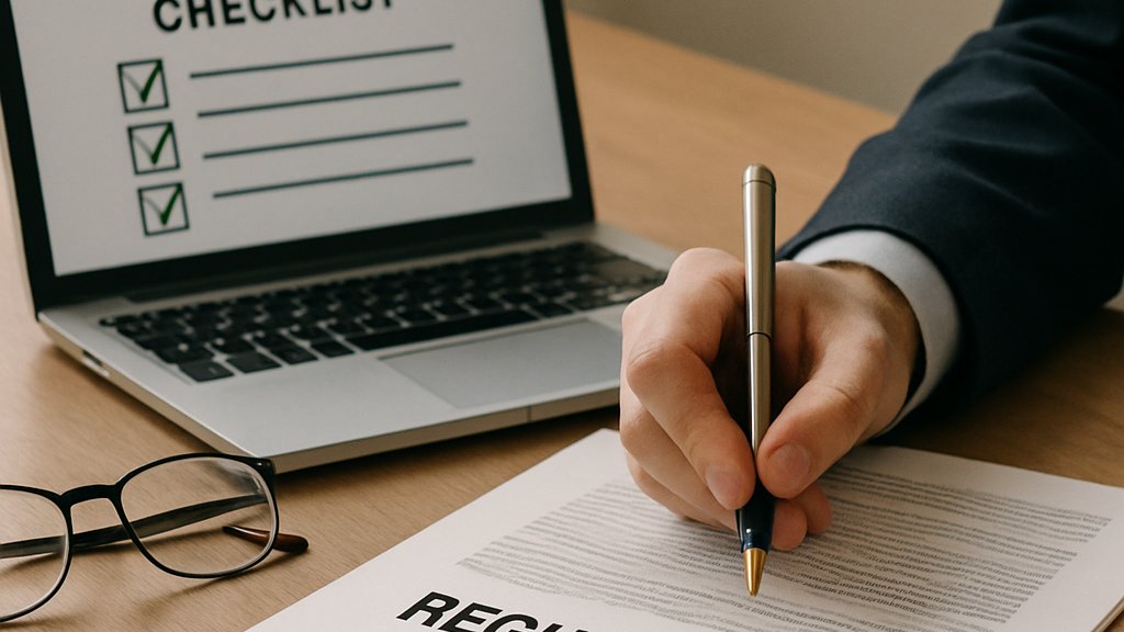 AI governance compliance paperwork and checklist on an office desk