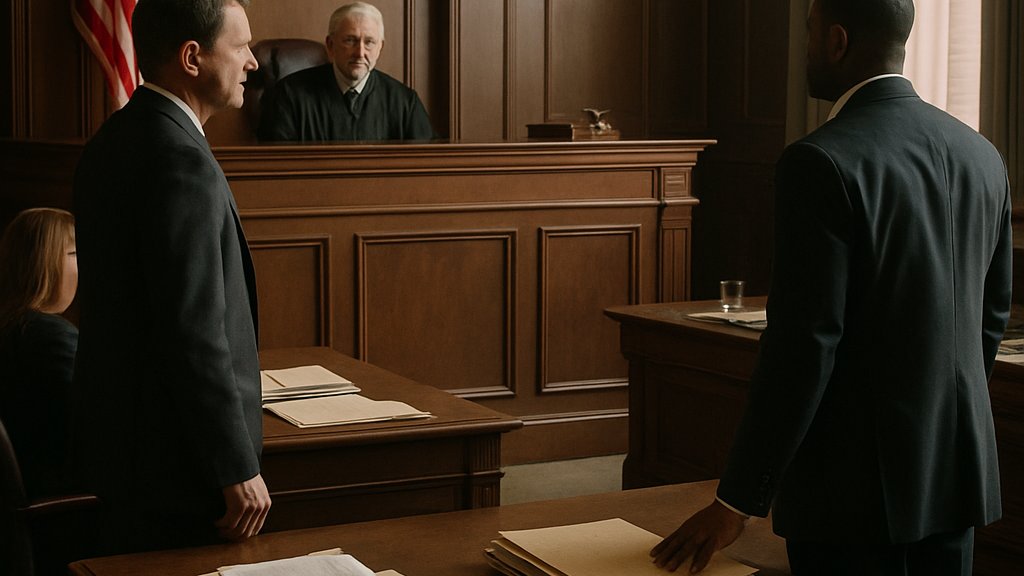 OpenAI Apple Dispute courtroom scene with attorneys and evidence