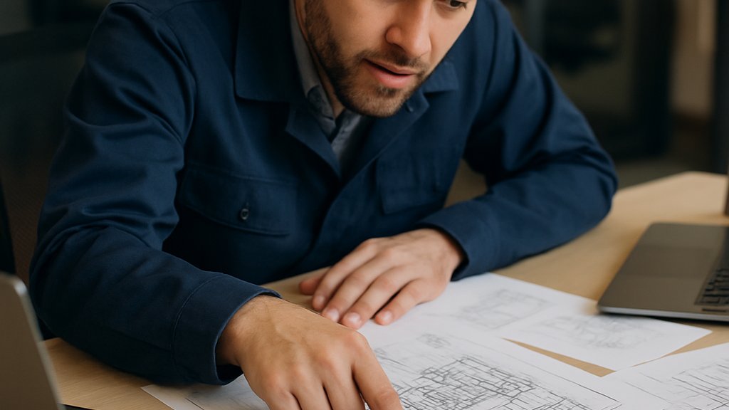 Mechanical Drawing AI design review meeting for industrial engineering