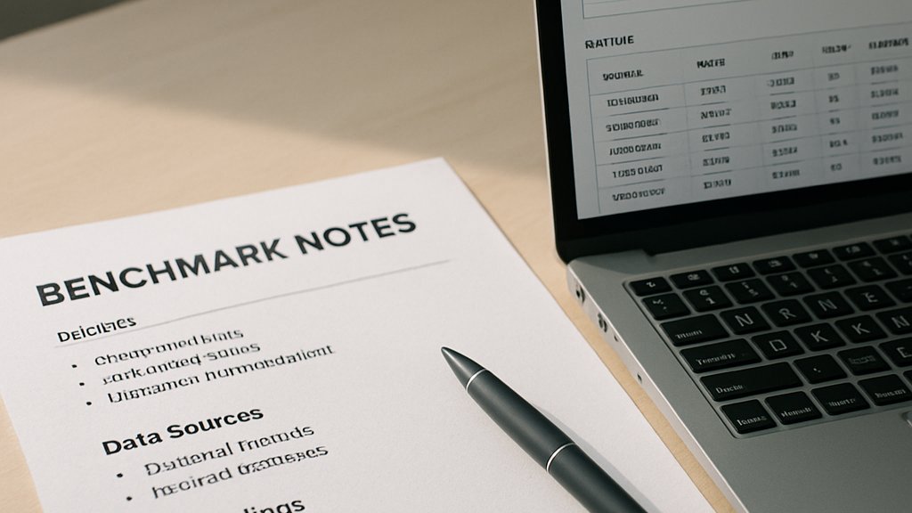 Printed notes and laptop for Grounded QA Benchmark evaluation workflow