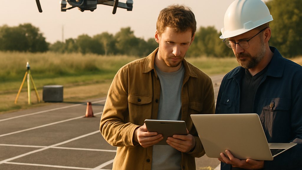 UAV Tracking AI field test with engineers analyzing drone performance outdoors