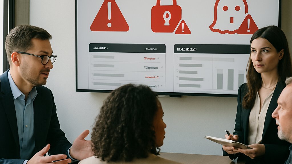 Policy team reviewing Chatbot Safety Alerts in office meeting