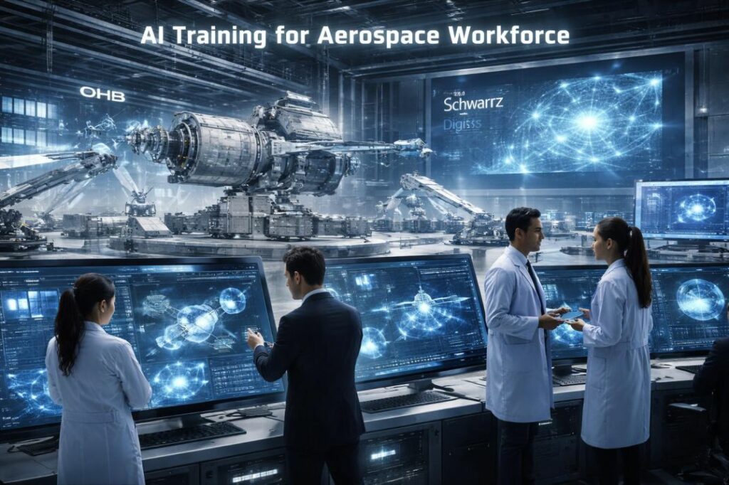 Engineers participating in AI Training for Aerospace Workforce at OHB-Schwarz Digits AI facility