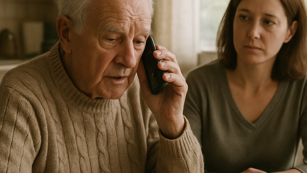 Older adult completing Cognitive Screening AI phone assessment at home