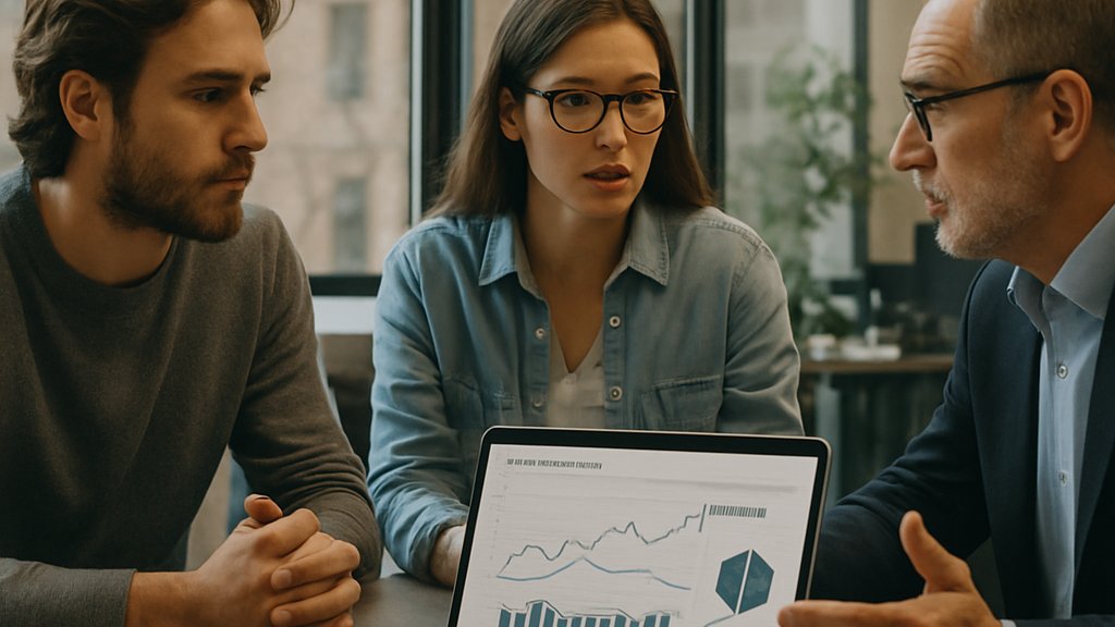 AI Inspection Startup founders meeting with investor over analytics dashboard