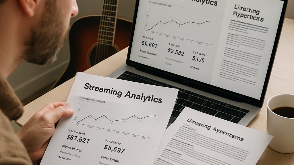 Artist reviewing AI music training licensing and compensation documents