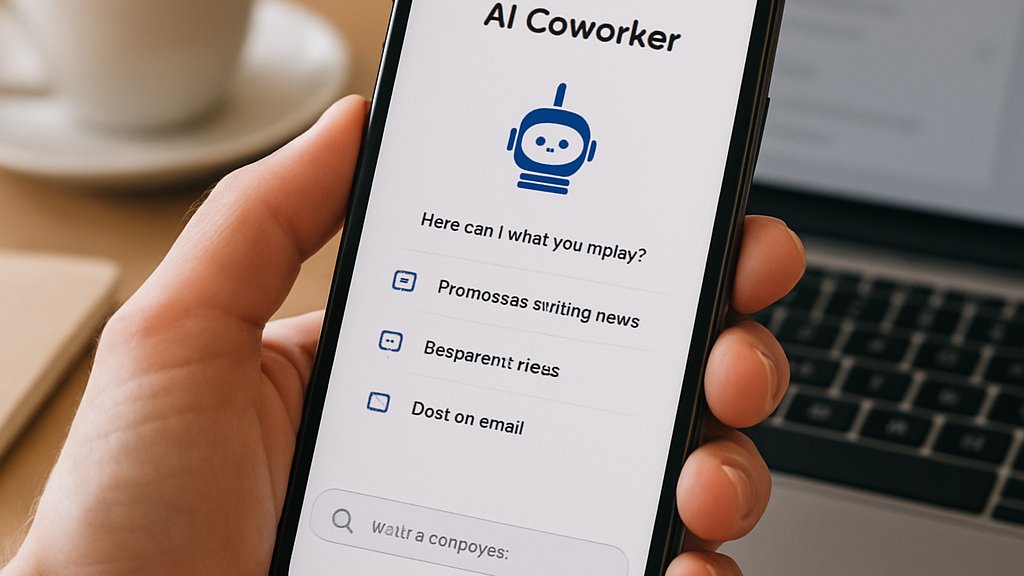 Mobile view of AI Coworker Platform with laptop on desk