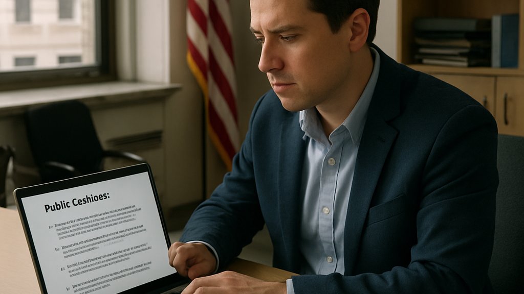 Policy analyst using public sentiment AI to review feedback
