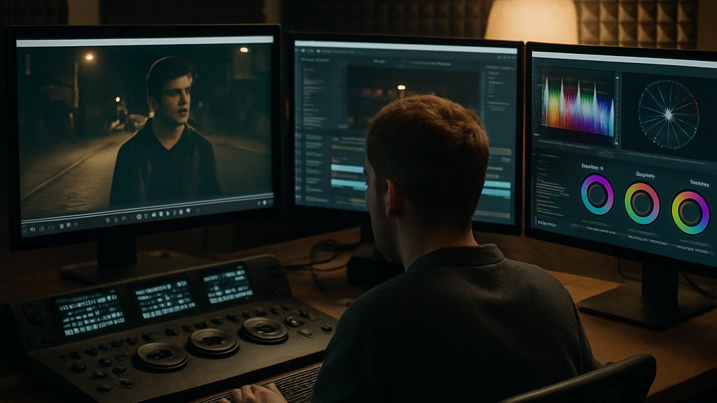 Editing suite showing AI Film Production tools and postproduction workflow