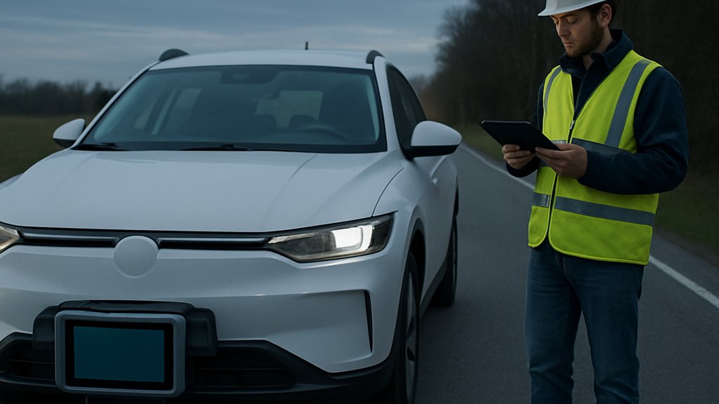 Radar SLAM AI autonomous vehicle testing with roadside navigation and sensor setup