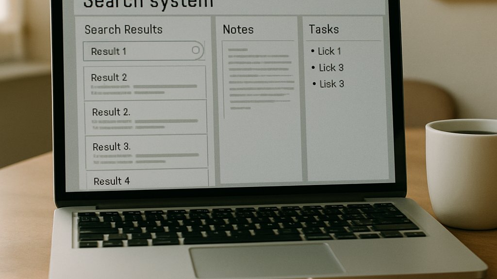 Agent Collaboration search interface on a laptop desk setup