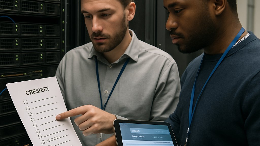 Engineers inspecting tools for MCP Benchmark hardening in data center
