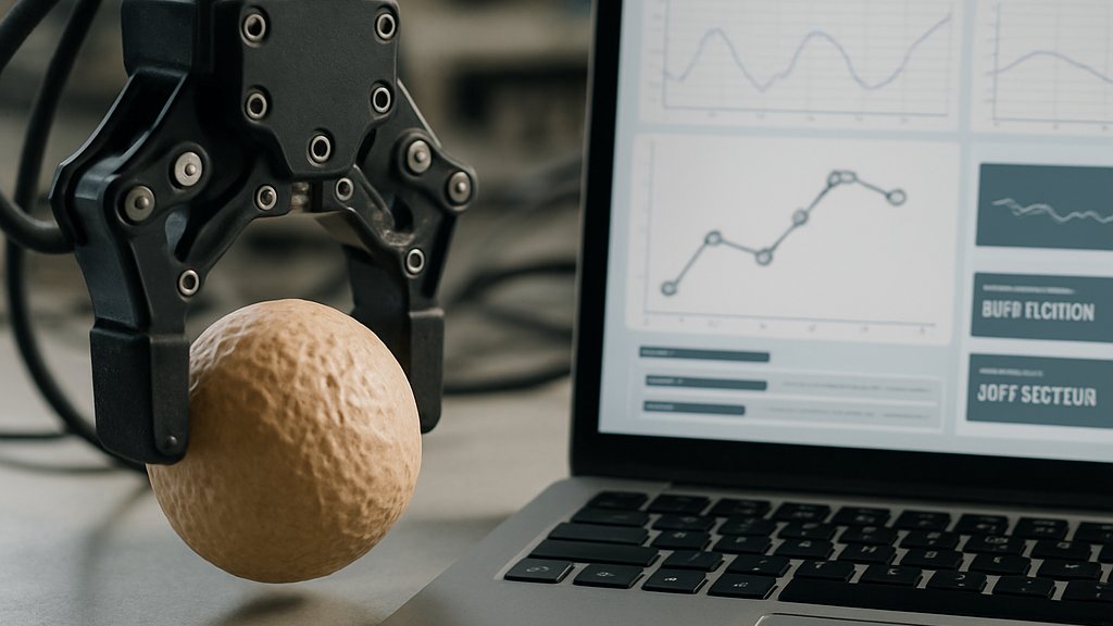 Robot Manipulation AI gripper and simulation data in a robotics workspace