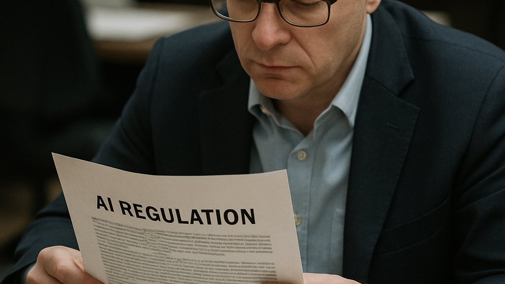 Policymaker reviewing Global AI Regulation documents at a desk