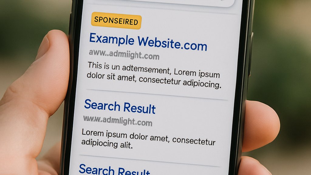 Smartphone showing AI Generated Advertising disclosure in search results
