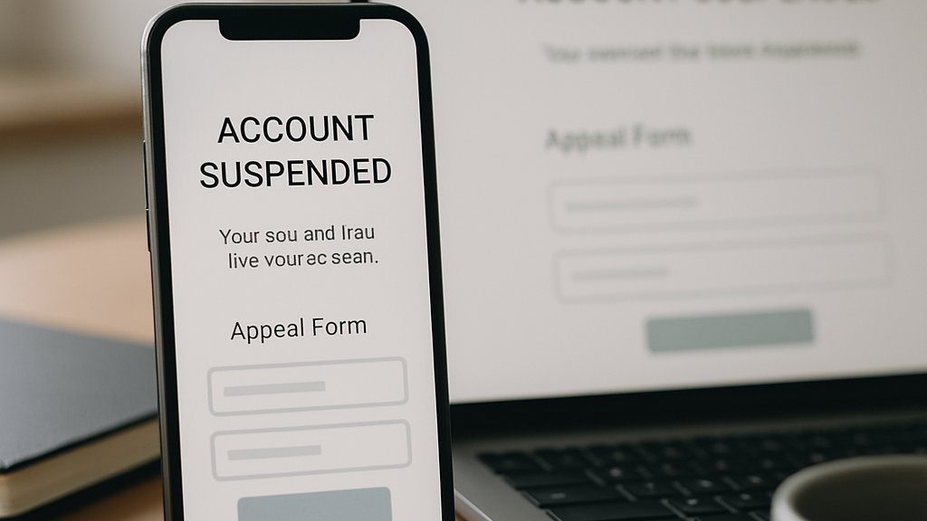User appeal screen showing AI Moderation Errors and account suspension