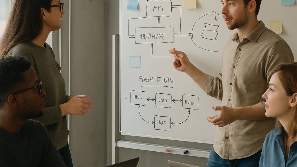Team collaboration on AI Agent Engineering strategy in a tech office