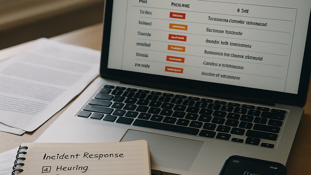 AI Breach Triage laptop dashboard and notes during cyber incident response