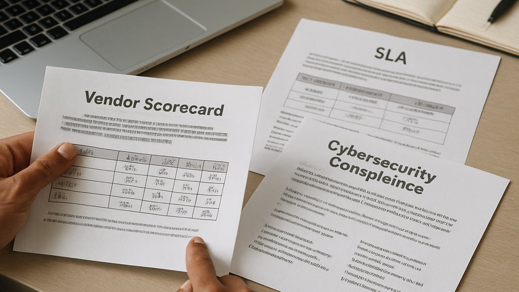 Enterprise procurement manager comparing vendor scorecards and SLA documents